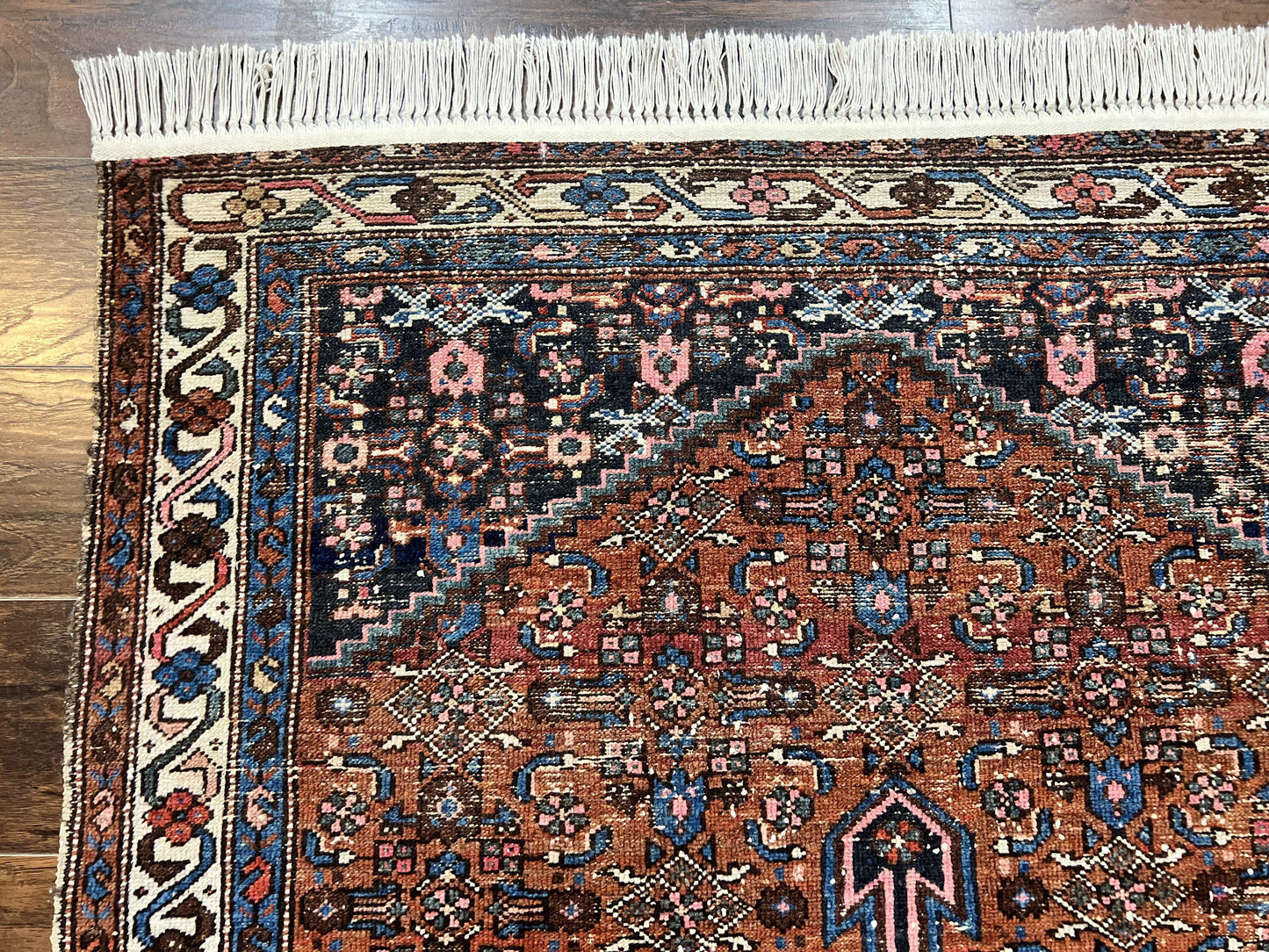 Red Persian Hamadan Rug 4x6, Wool Handmade Antique Carpet, Geometric Medallion Rug, Oriental Rug 4 x 6, Persian Tribal Rug, Hand Knotted Rug