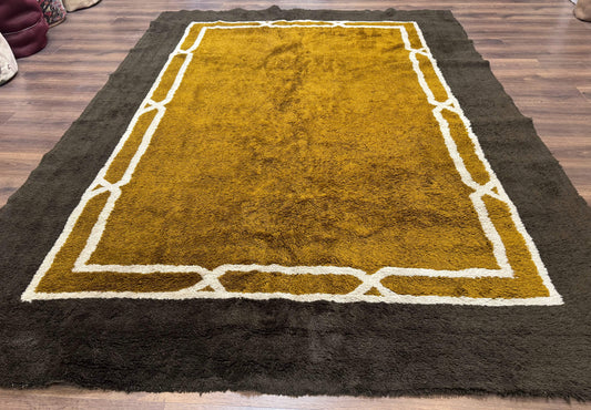 Mid Century Shag Rug 8x11, Large Vintage Shag Rug, Open Field, European Shag Rug