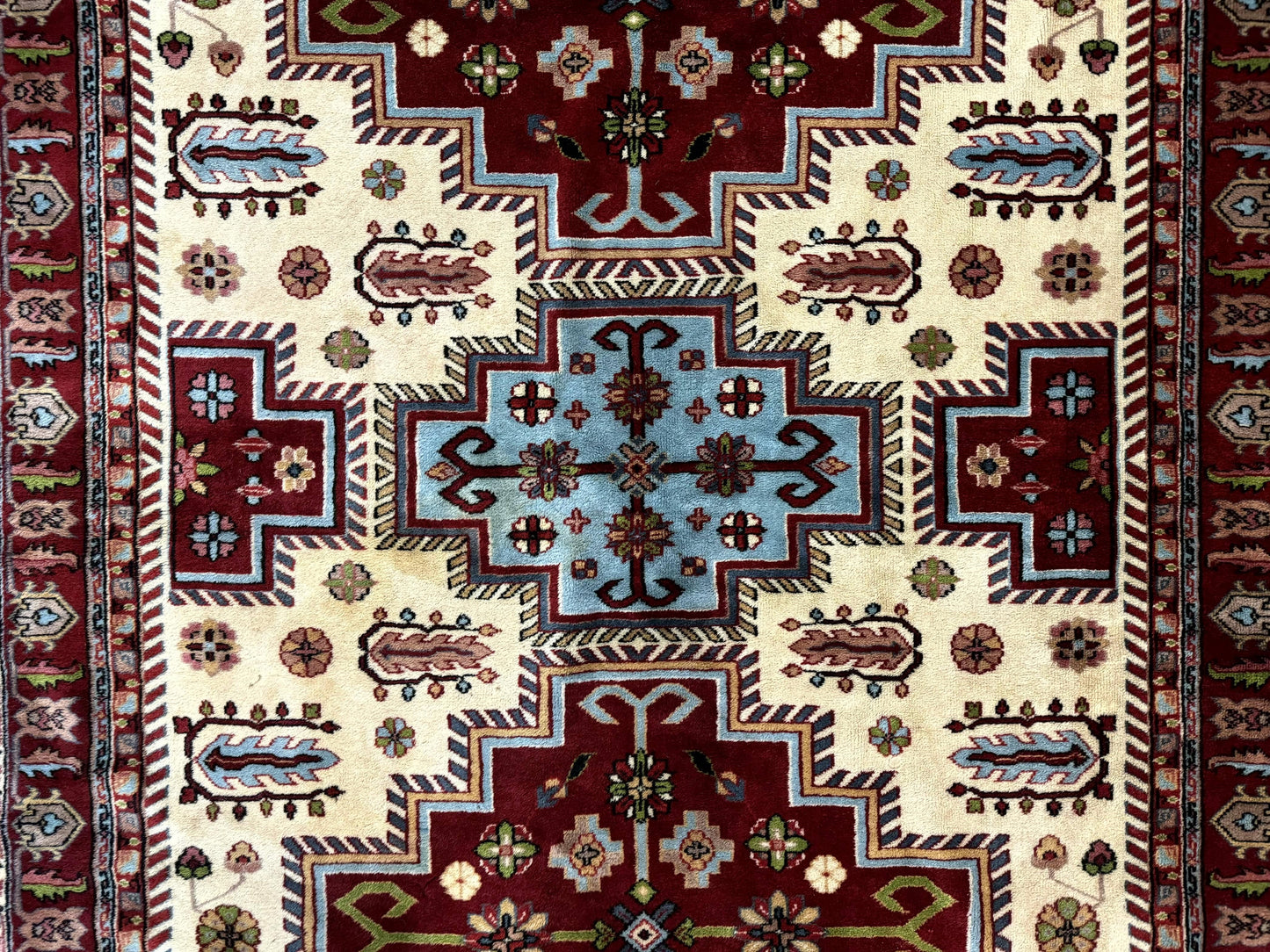 Turkish Kazak Rug 6x9 Hand Knotted Wool Geometric Medallions