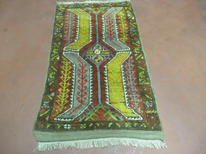 Small Turkish Yastik Rug 1.9 x 2.10, Antique Handmade Oushak Carpet