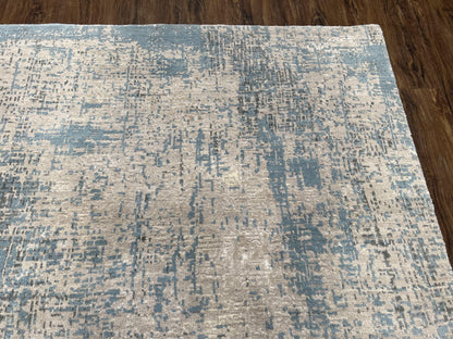 Modern Tibetan Rug 5x8 Ft Light Blue and Gray Wool Handmade Nepal Rug with Raised Pattern