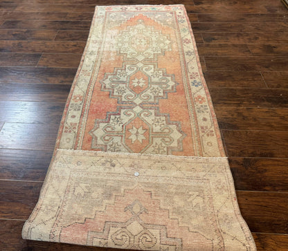 Antique Turkish Runner Rug 3 x 9.6, Farmhouse Rug, Geometric Runner, Handmade, Vintage Rug for Modern Home