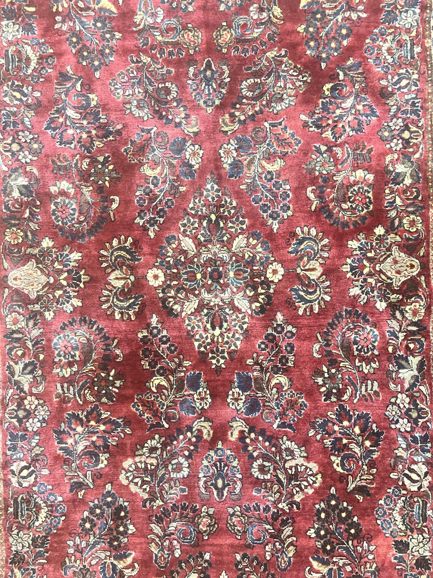 Antique Persian Sarouk Rug 4x7, Hand Knotted Wool Red Persian Carpet, Floral