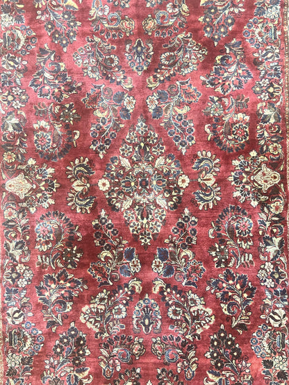 Antique Persian Sarouk Rug 4x7, Hand Knotted Wool Red Persian Carpet, Floral