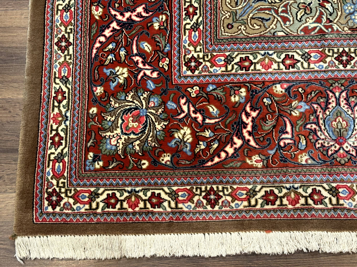 Persian Qum Rug 7x11 Beige Red Floral Medallion 260 KPSI Hand Knotted