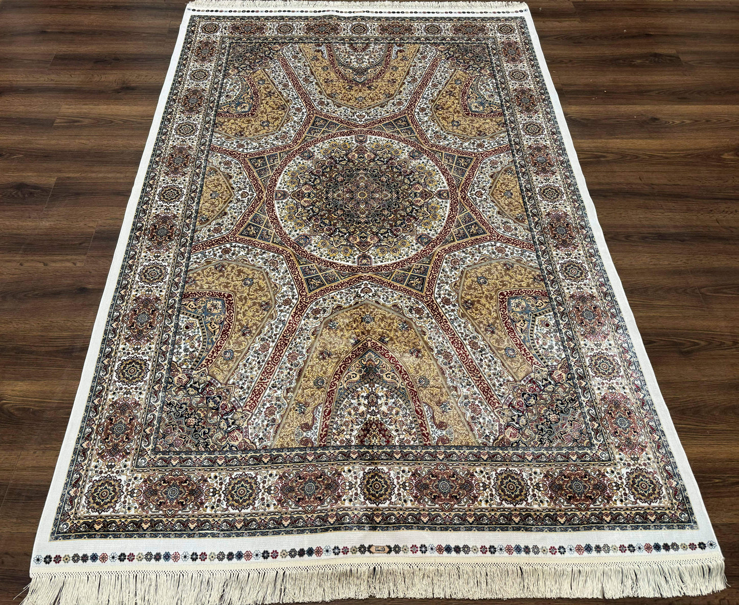 Turkish Silk Rug 5 By 7.6 Feet Dome Design Bamboo Silk Contemporary Area Rug