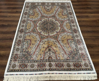 Turkish Silk Rug 5 By 7.6 Feet Dome Design Bamboo Silk Contemporary Area Rug