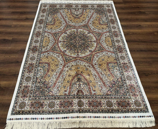 Turkish Silk Rug 5 By 7.6 Feet Dome Design Bamboo Silk Contemporary Area Rug