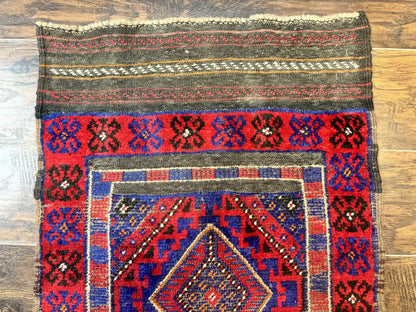 Turkoman Runner Rug 2x8.6 Handmade Wool Hallway Runner Vintage Red Blue