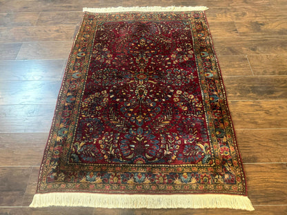 Antique Persian Sarouk Rug 3 By 5 Hand Knotted Wool Carpet Red 1920s