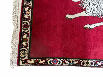Handmade Hand Knotted Wool Rug 4x6 Zagros Lion Red Ivory Tribal