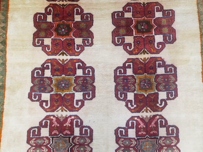 Vintage Persian Gabbeh Rug Hand Knotted In Dark Red And Cream 5 Feet By 6 Feet 4 Inches