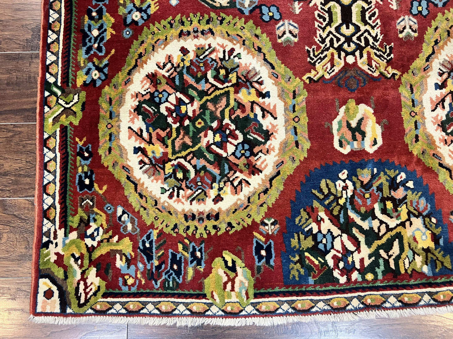 Persian Bakhtiari Rug 5x8, Wool Hand Knotted Antique Carpet, Red, Floral Oriental Rug, 5 x 8 Medium Sized Rug