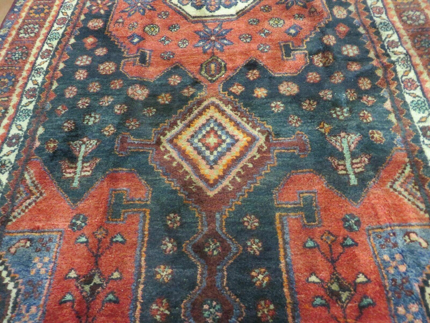 Antique Handmade Turkish Tribal Rug 4 by 9 Feet Wool Oriental Geometric Design