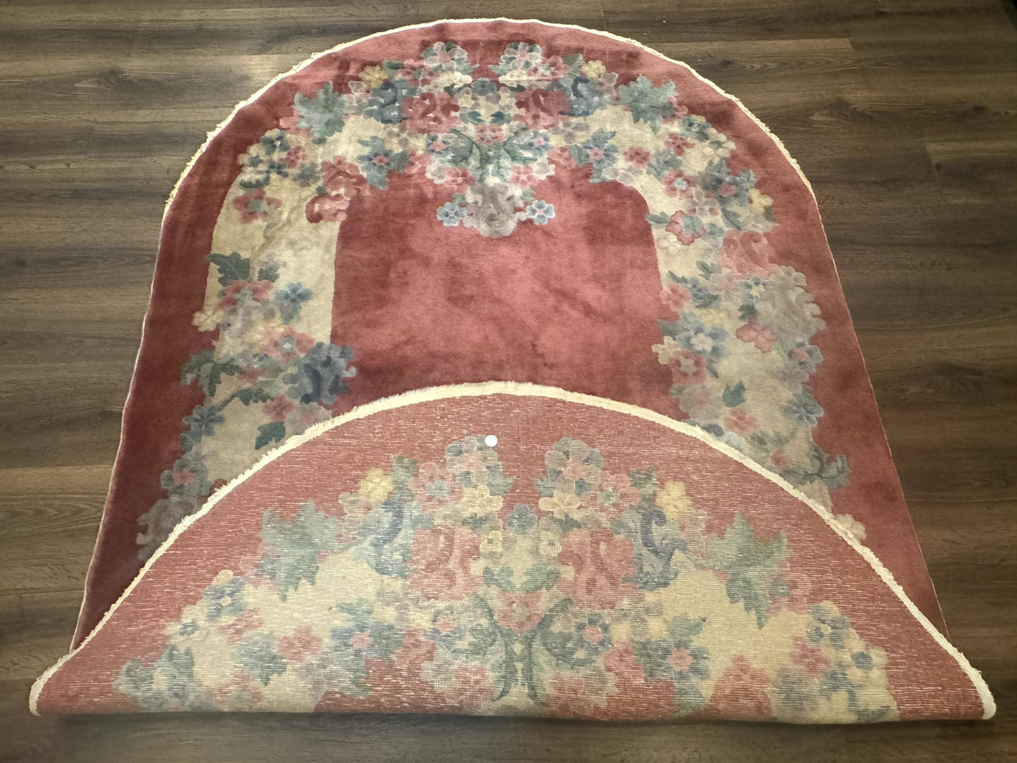 Peking Rug Oval 5x8 Pink Floral Vintage Handwoven Wool Carpet