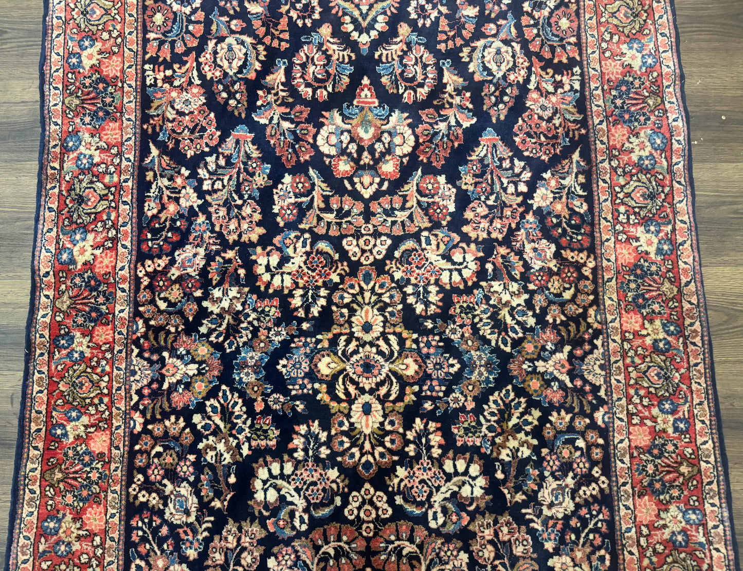Navy Blue Persian Rug 4x6, Sarouk Mohajeran Carpet, Antique Persian Rug, Floral