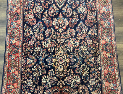 Navy Blue Persian Rug 4x6, Sarouk Mohajeran Carpet, Antique Persian Rug, Floral