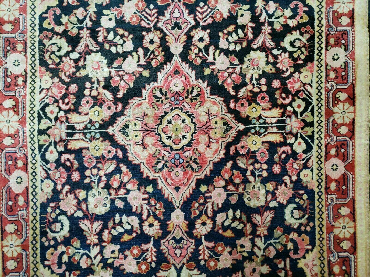 Antique Handmade India Floral Oriental Wool Rug 4x6 Full Pile Blue