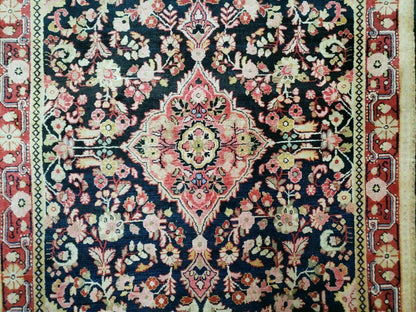 Antique Handmade India Floral Oriental Wool Rug 4x6 Full Pile Blue