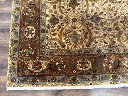 Indo Persian Rug 8x10 Teawash Bijar Hand Knotted Wool Carpet Allover Pattern