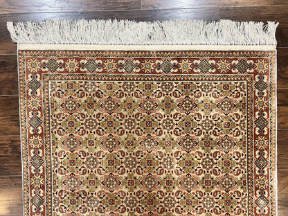 Turkish Kayseri Silk Rug 4x6 Hand Knotted Handmade Vintage Allover Pattern Cream