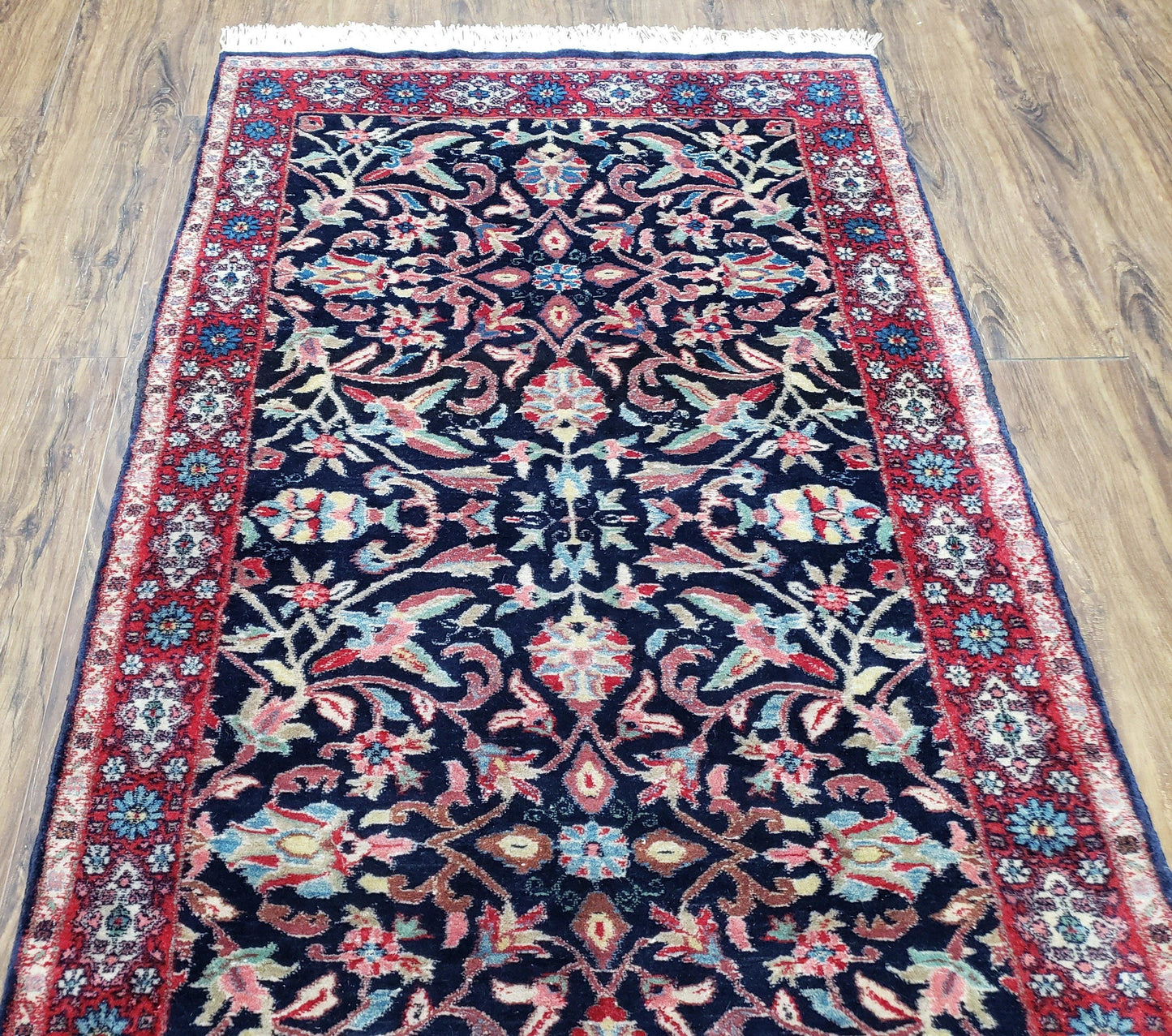 Antique Persian Sarouk, Wool, Hand-Knotted, Blue & Red, 3'1" x 5'3"