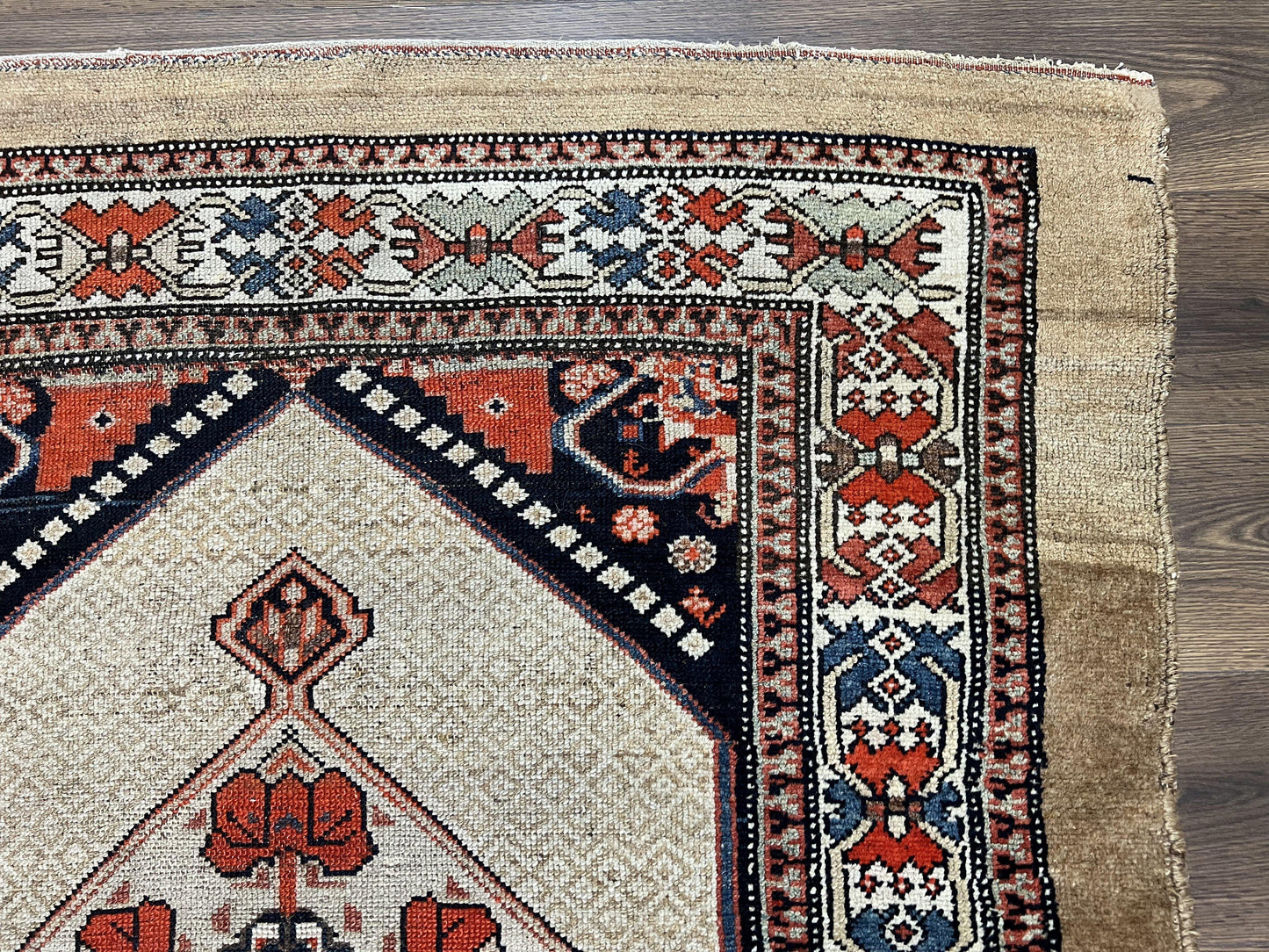 Rare Persian Sarab Tribal Runner Rug 4 By 10 Antique Geometric Medallions Camel Hair