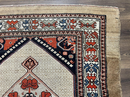 Rare Persian Sarab Tribal Runner Rug 4 By 10 Antique Geometric Medallions Camel Hair