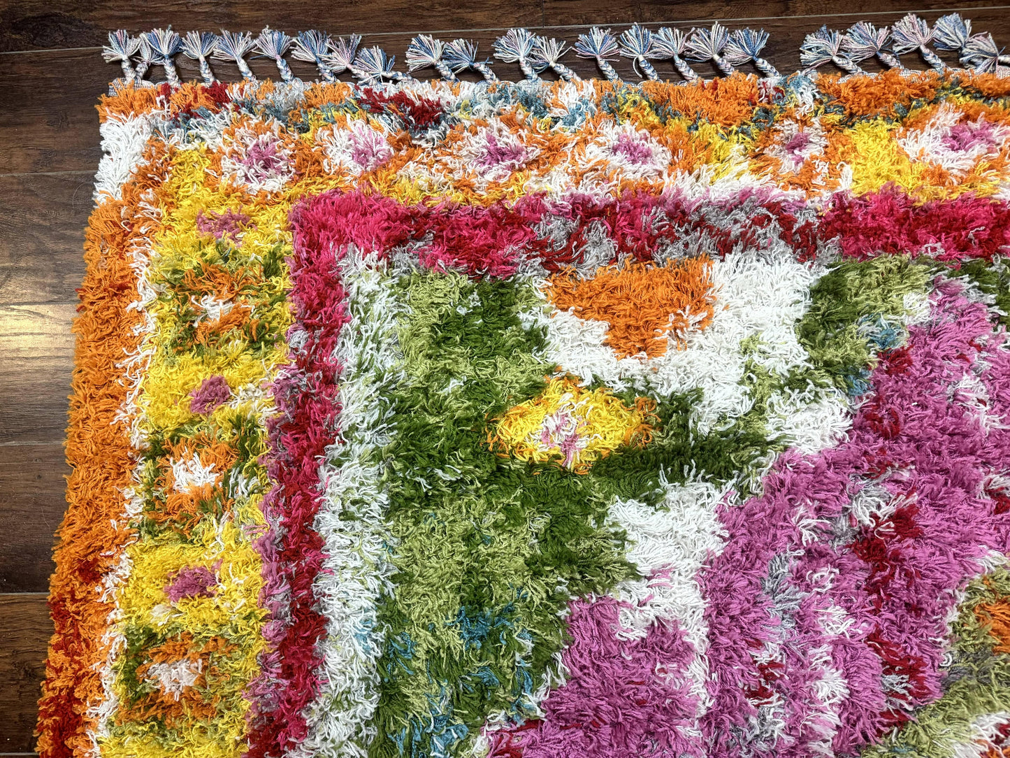 Colorful Shag Rug 8x10 Wool Area Rug In Fuchsia And Multicolor Vintage Power Loomed