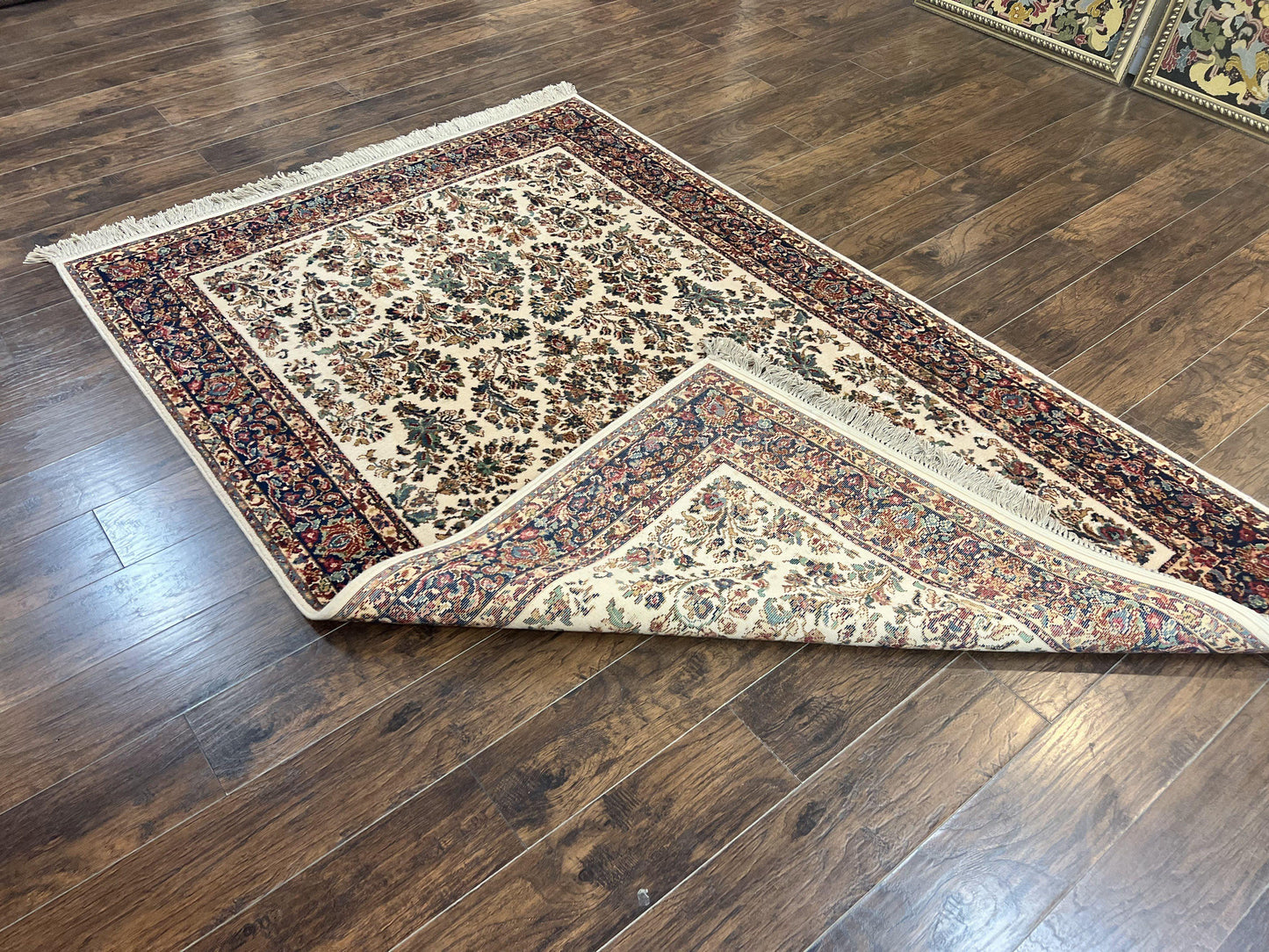 Karastan Rug Ivory Sarouk 5.9 x 9 Wool Vintage Original 700 Series