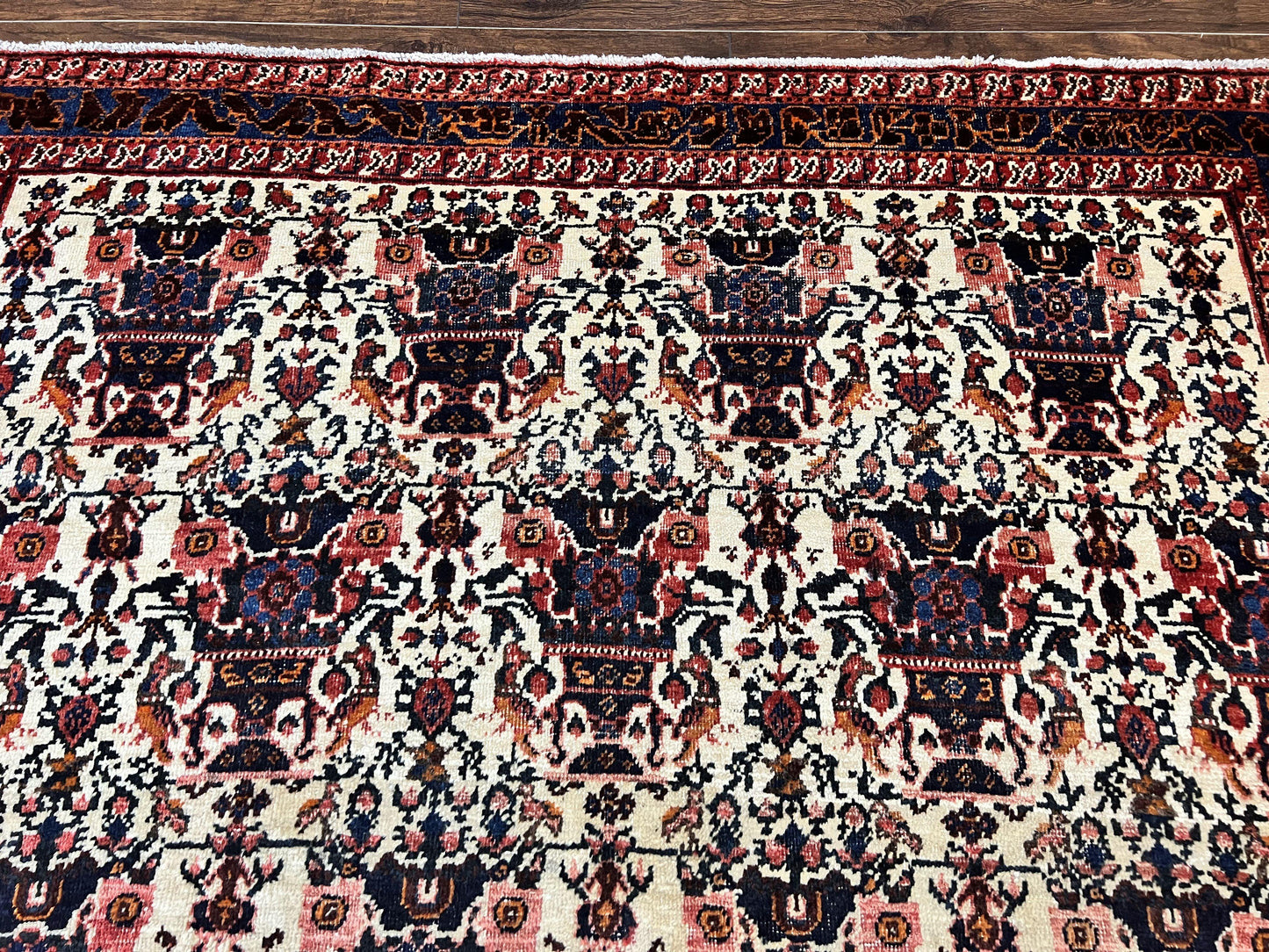 Persian Afshar Rug 6x8 Hand Knotted Wool Vintage Carpet With Floral Allover Motifs