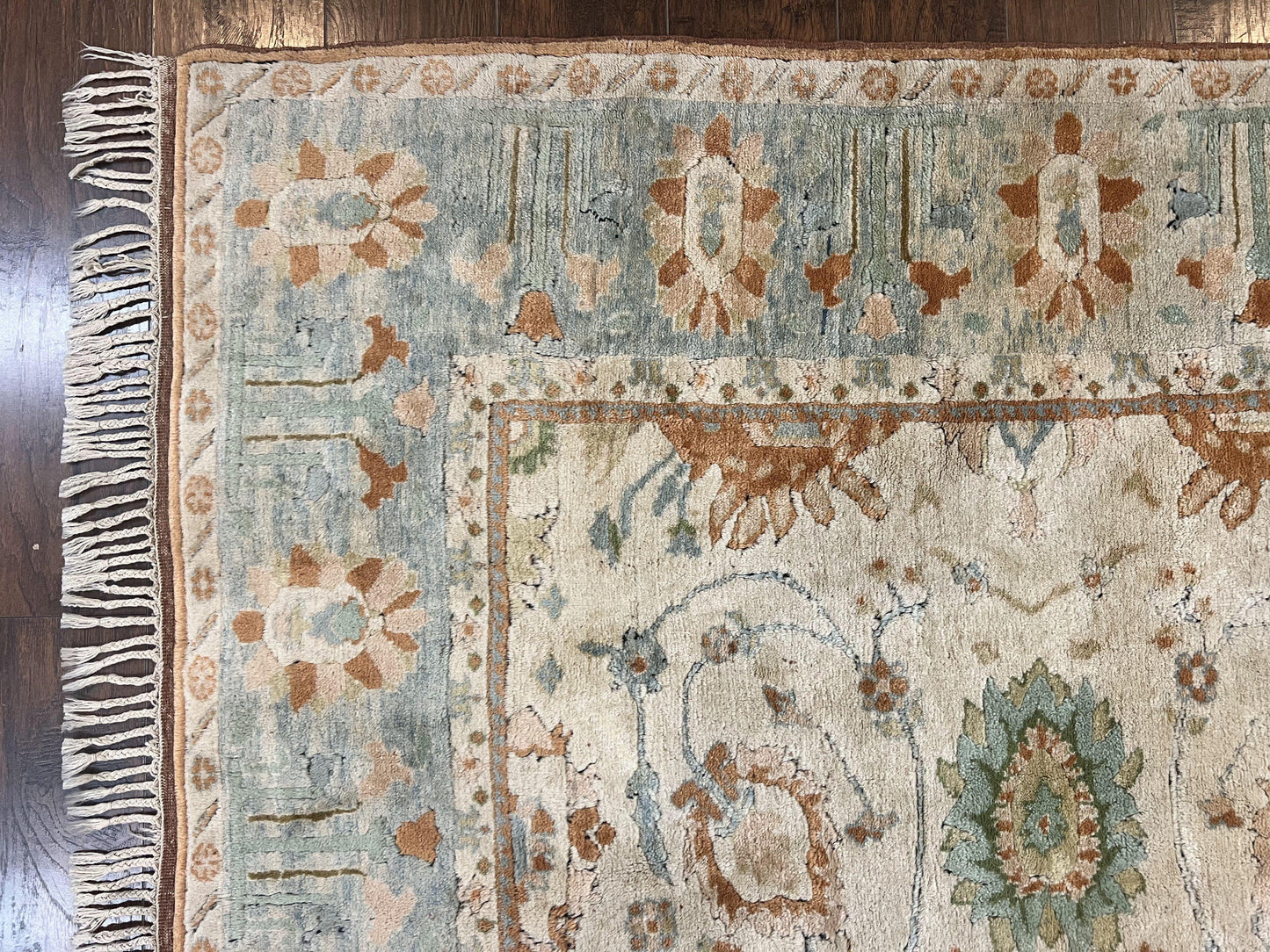 Turkish Oushak Rug 9x10 Farmhouse Beige Vintage Hand Knotted Wool