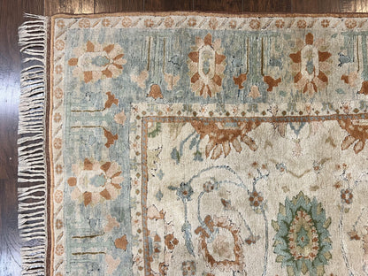 Turkish Oushak Rug 9x10 Farmhouse Beige Vintage Hand Knotted Wool