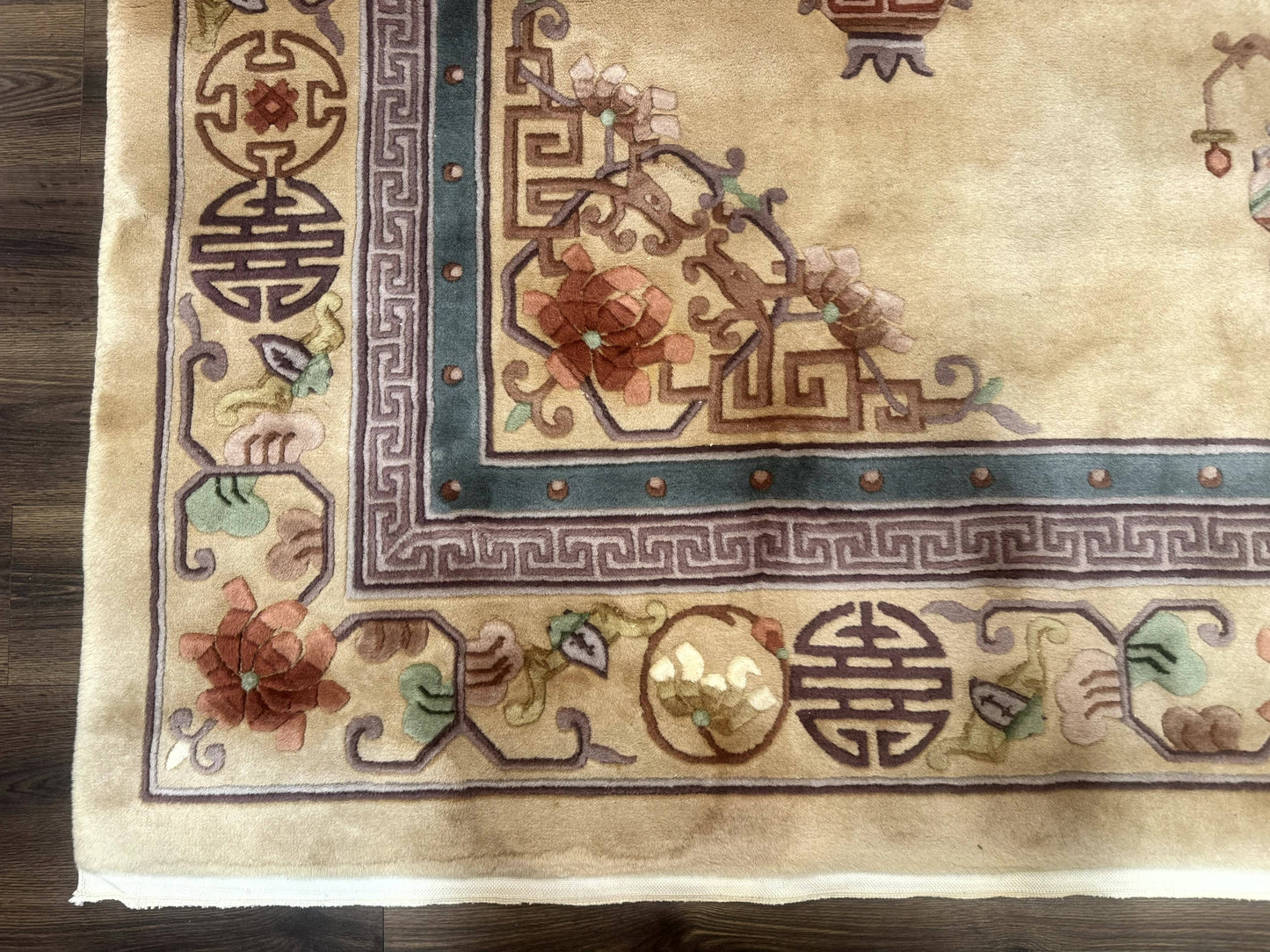 Chinese Wool Rug 90 Line Hand Knotted Vintage Handmade Area Rug