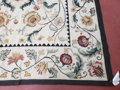 New Needlepoint Rug 9x12, Hand Woven Wool Area Rug, Flatweave Carpet, Handmade Chinese Needlepoint, Floral European Design, Ivory Background