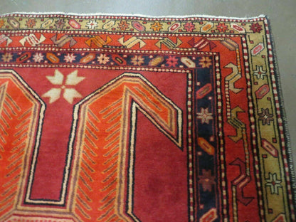 Antique Turkish Kazak Wool Rug Shield Hand Knotted 4 Ft 10 In By 11 Ft