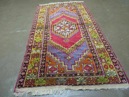 Antique Turkish Oushak Wool Rug Hand Made Open Field Medallion 3 Ft 9 In By 6 Ft 8 In