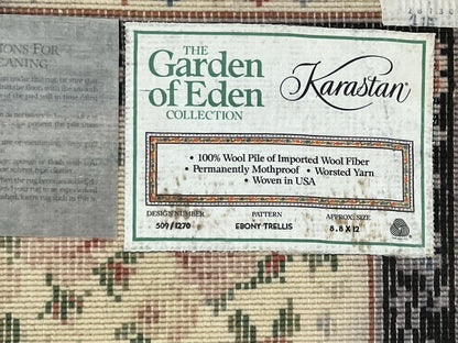 Karastan Rug 8.8 x 12, Garden of Eden #509/1270, Ebony Trellis, Vintage Discontinued Wool Pile Karastan Carpet