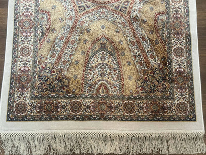 Turkish Silk Runner Rug 2.6 x 13, Dome Design, Hereke Runner, Bamboo Silk, New