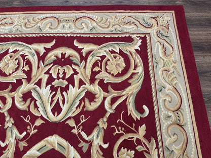 Burgundy Aubusson Wool Rug 6x9 Hand Knotted Vintage Carpet
