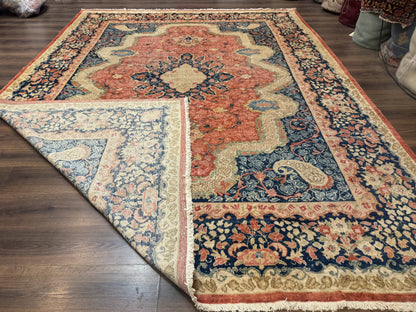 Antique Persian Sarouk Rug 9x12 With Boteh Paisley Medallion Navy Border