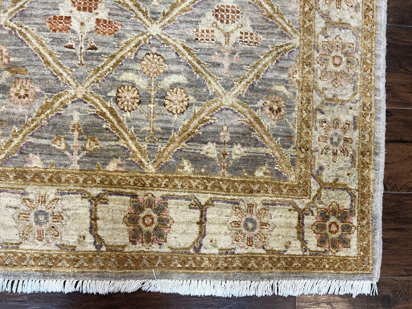 Peshawar Rug 3.6 By 5 Handmade Wool Hand Knotted Vintage Panel Design Oriental Carpet