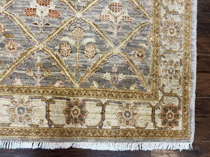 Peshawar Rug 3.6 By 5 Handmade Wool Hand Knotted Vintage Panel Design Oriental Carpet