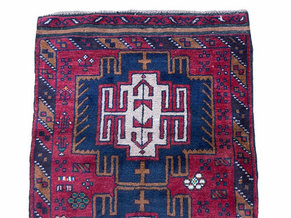 Balouchi Wool Rug Vintage Handmade Afghan Tribal Red Beige 2 Ft 9 In By 4 Ft 7 In