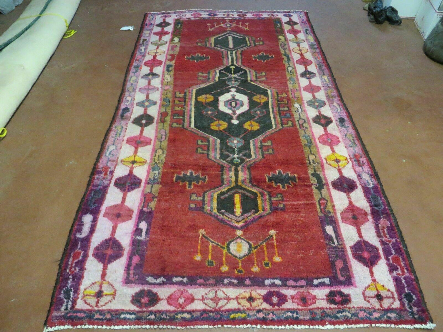 Antique Turkish Caucasian Kazak Wool Rug Handwoven With Vegetable Dyes 1950s 4x8