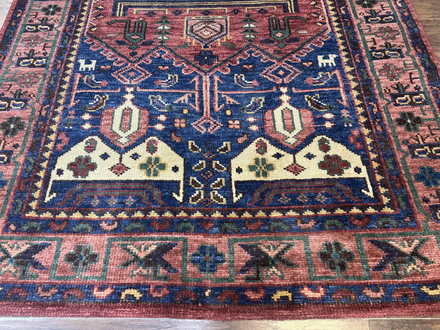 Heriz Rug Persian Tribal Design Hand Knotted Wool 6x9 Vintage