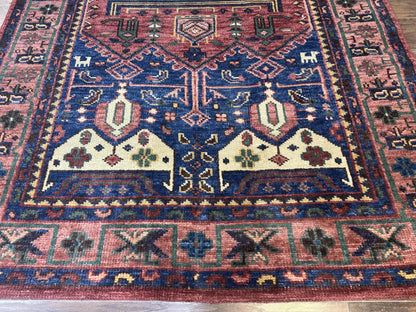 Heriz Rug Persian Tribal Design Hand Knotted Wool 6x9 Vintage