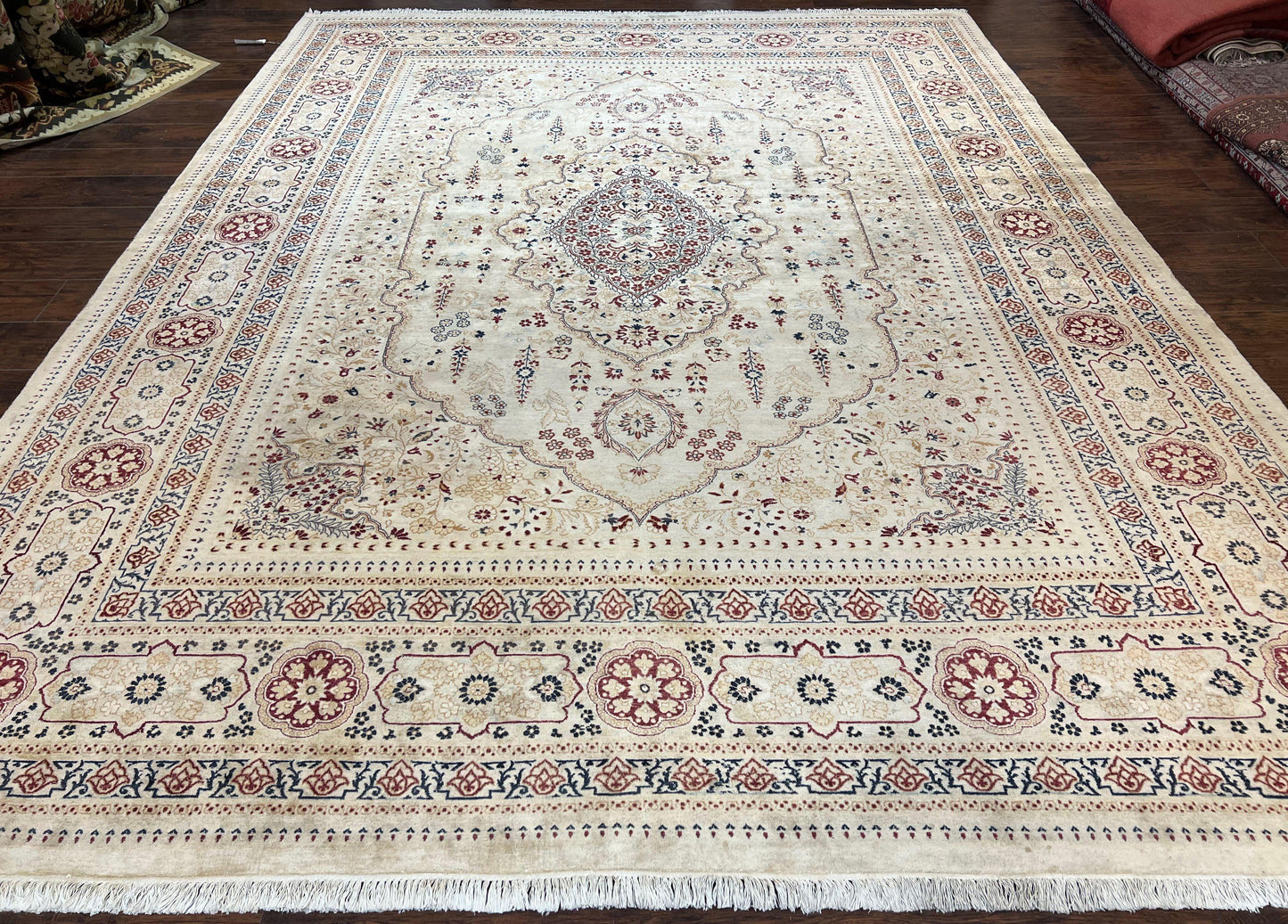 Persian Rug 9x11 Hand Knotted Wool Oriental Carpet Haji Jalili Ivory Cream