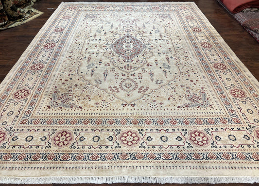 Persian Rug 9x11 Hand Knotted Wool Oriental Carpet Haji Jalili Ivory Cream