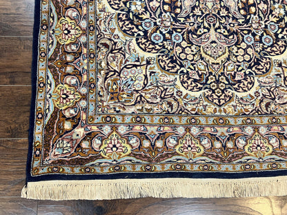 Pak Persian Rug 5x7 Navy Blue Hand Knotted Wool Floral Medallion Oriental Carpet